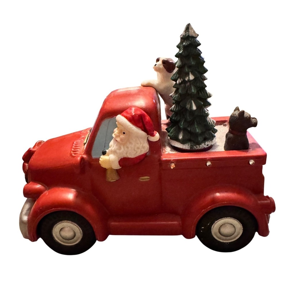 Vintage PAC Christmas Santa Truck Spinning Tree Music Lights Dogs Tested Works